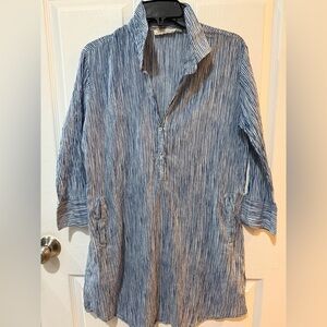 Bluthreads Blue and White Striped Shirt Coverup Swim Dress w pockets